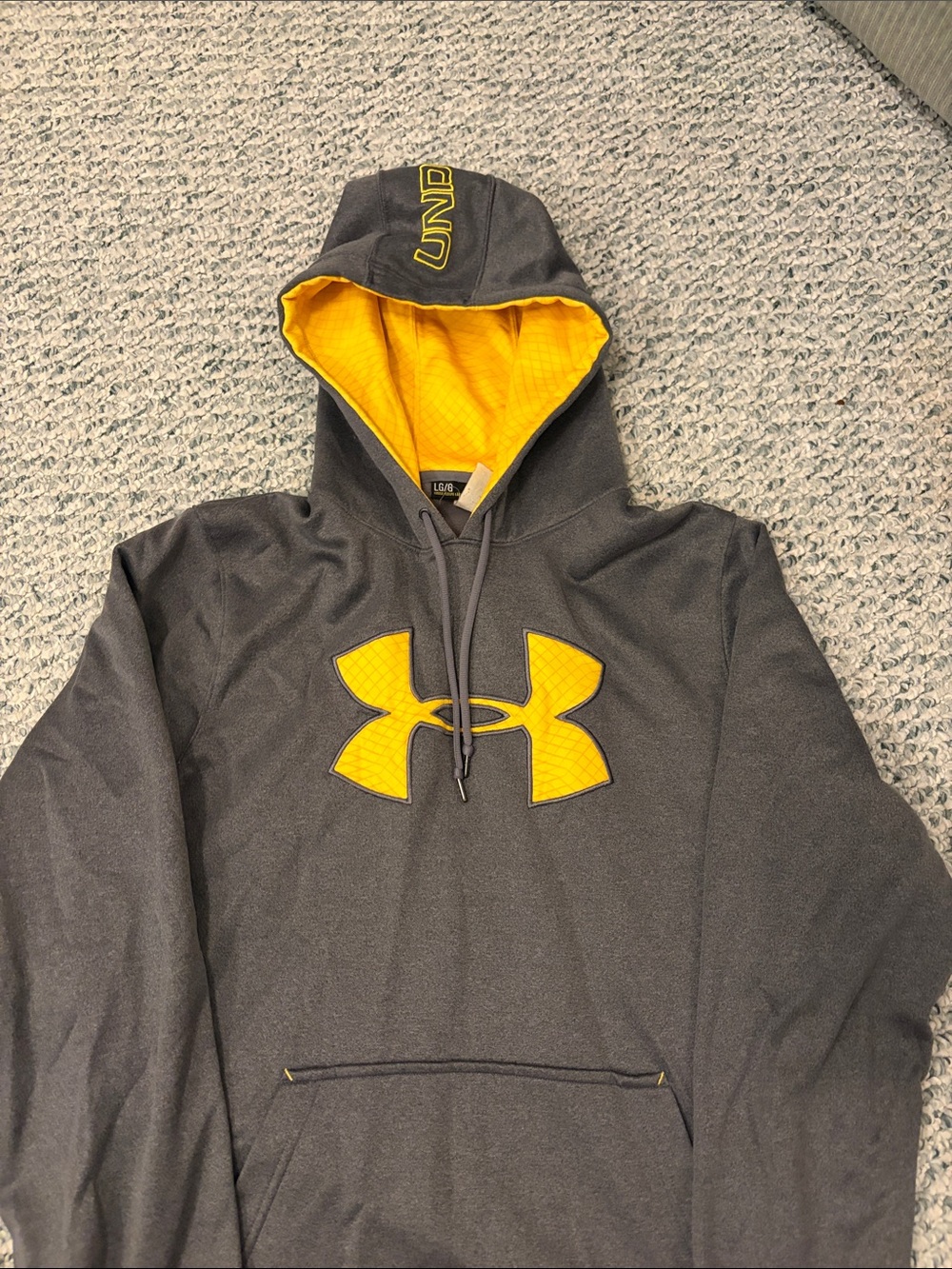 Under Armour Men’s Charcoal Gray Pullover Hoodie with Yellow Logo